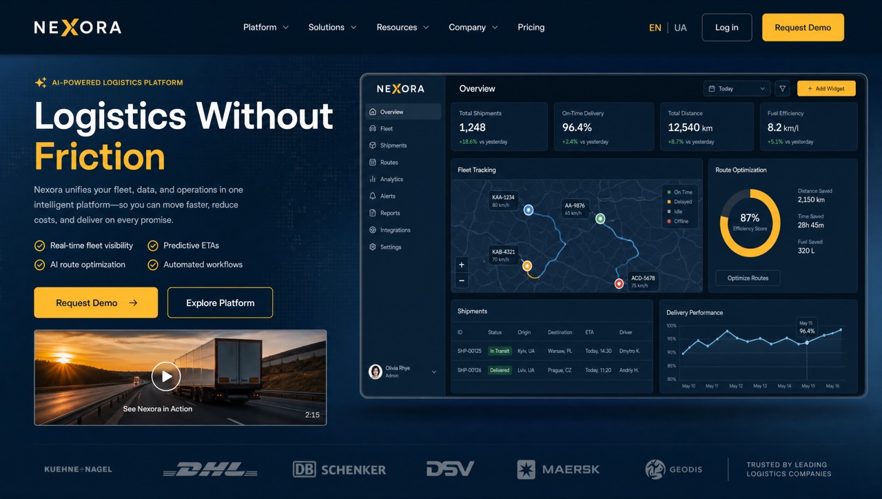 Nexora B2B — лендінг SaaS-платформи логістики